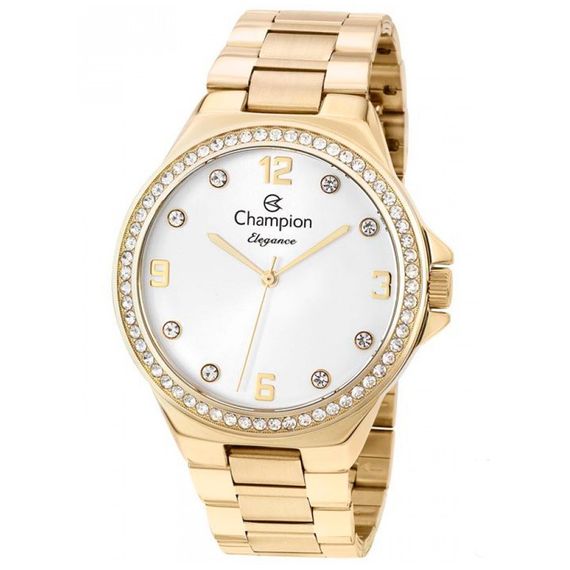 Relógio Champion Feminino Dourado com Pedras -