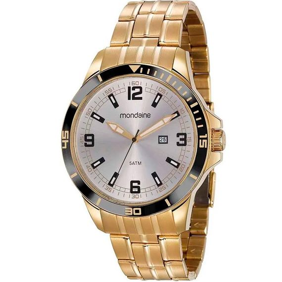 relogio mondaine prata com dourado