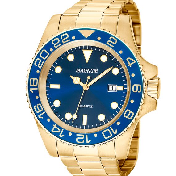 Relógio Masculino Magnum Analógico Dourado e Azul- MA32934A