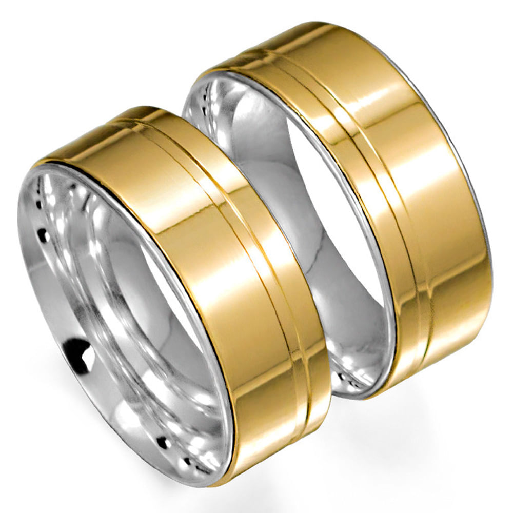Aliança de Ouro com Estrutura de Prata Reta com Friso - AS1526 - A Suissa