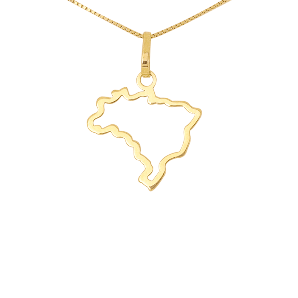 Pingente em Ouro 18K Estampado Mapa do Brasil Vazado - PG22780 - A